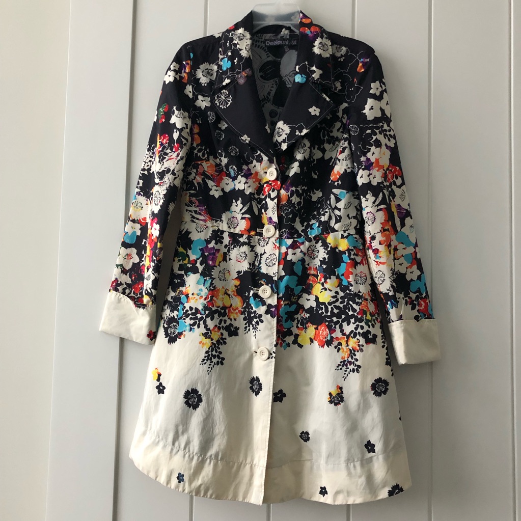 Desigual Black & Cream With Floral Spring Trench Coat